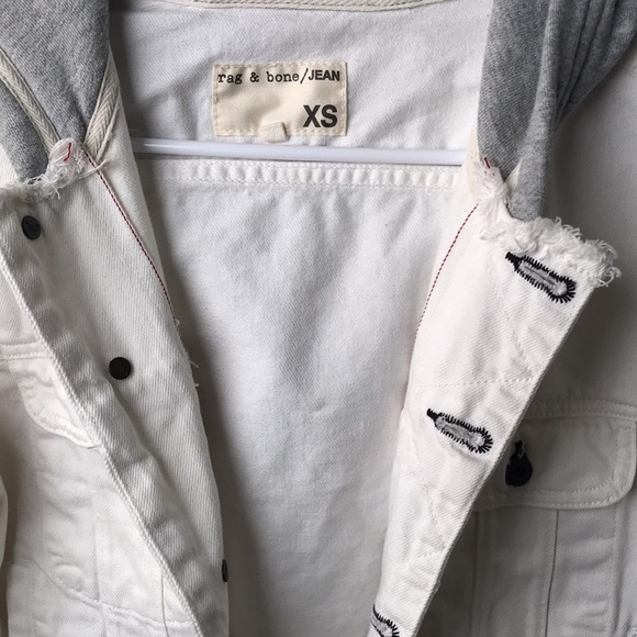 Rag & Bone Crop Boy Denim Hoodie Jacket Button Up White Gray Color Size XS - Picture 4 of 6